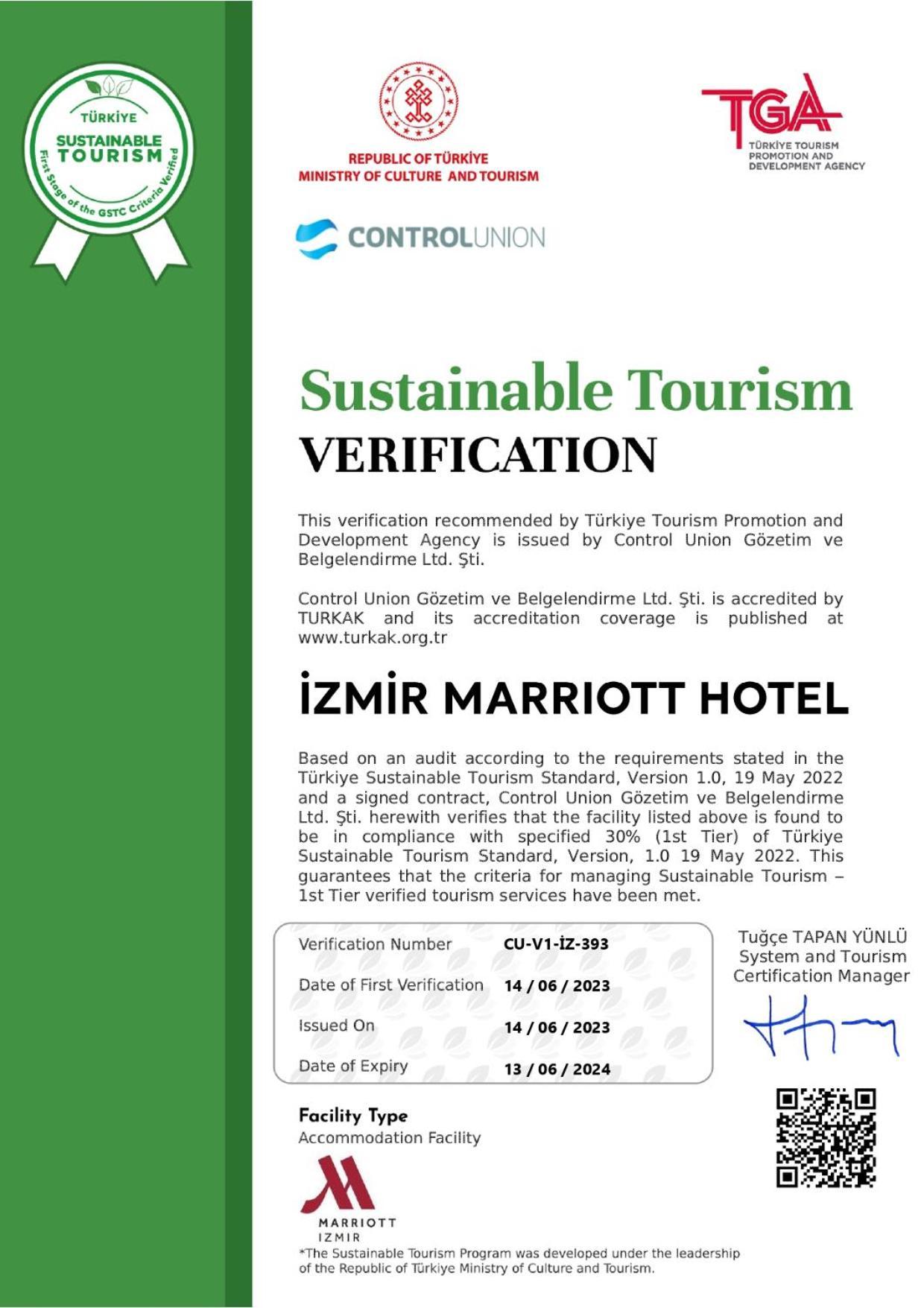 Izmir Marriott Hotel 외부 사진 Verification Certificate